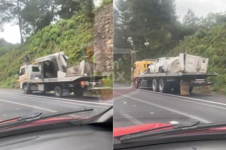 Se registra choque volcadura entre tráiler y auto, en la autopista Siglo XXI