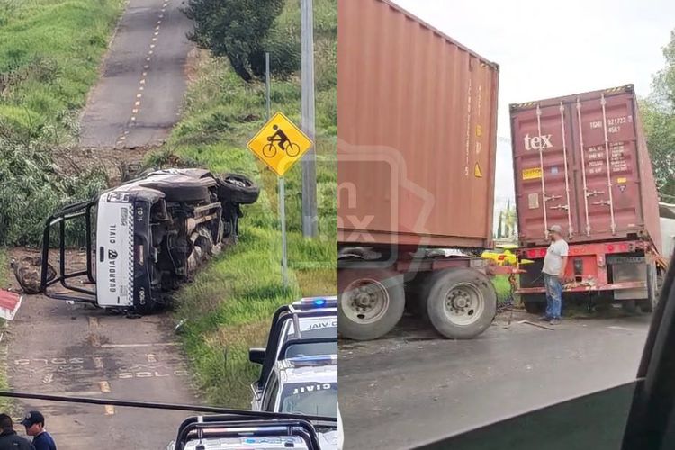 Tráiler se sale del camino y una patrulla volcada, en la Morelia – Pátzcuaro