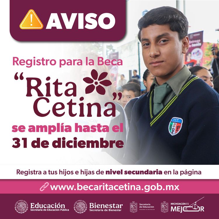 Gobierno Federal amplía el plazo de registro a la Beca Rita Cetina: SEE
